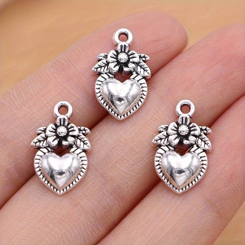 Silver Plated Heart Charms Flower Pendants For Jewelry - Temu
